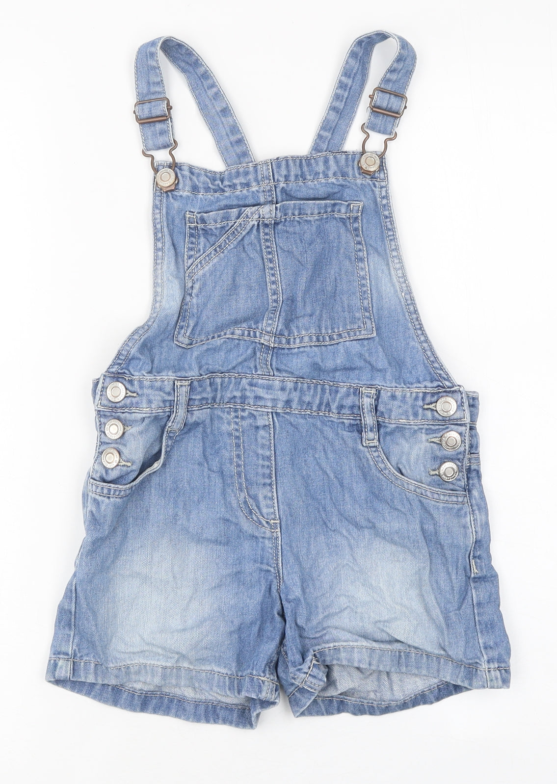 NEXT Girls Blue 100% Cotton Dungaree One-Piece Size 8 Years Hook & Loop