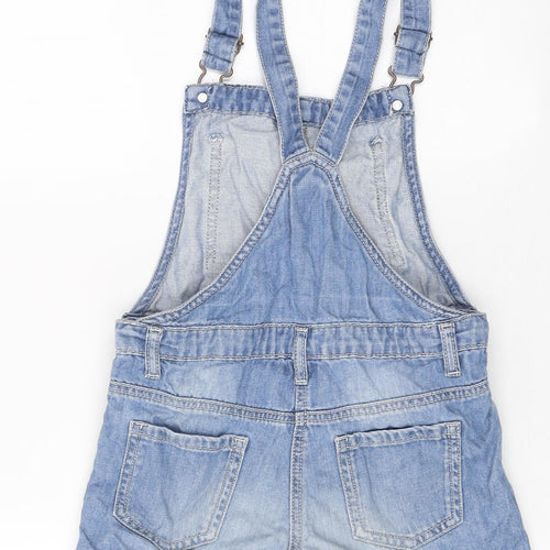 NEXT Girls Blue 100% Cotton Dungaree One-Piece Size 8 Years Hook & Loop