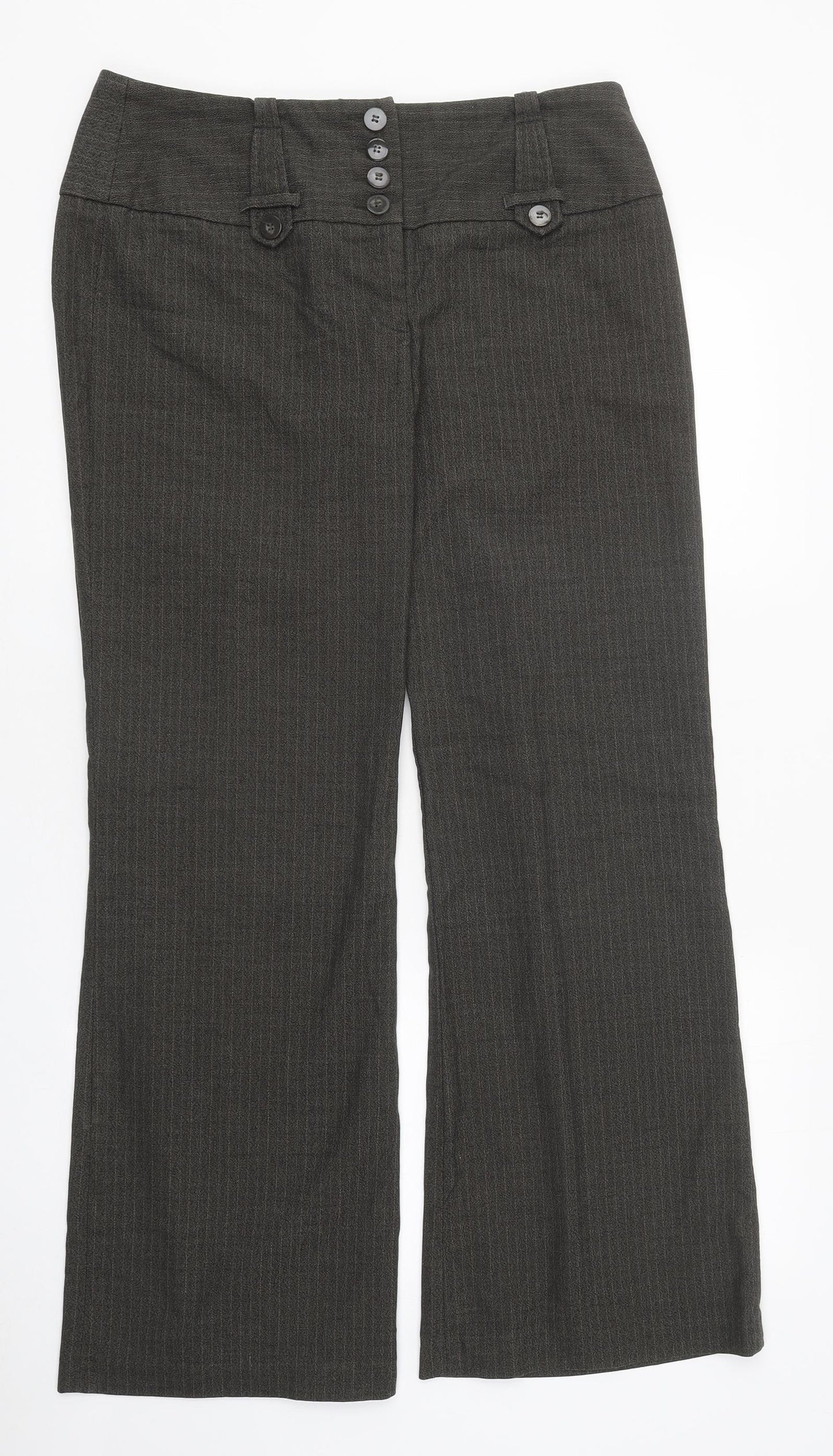 NEXT Womens Black Striped Polyester Trousers Size 12 L32 in Regular Zip