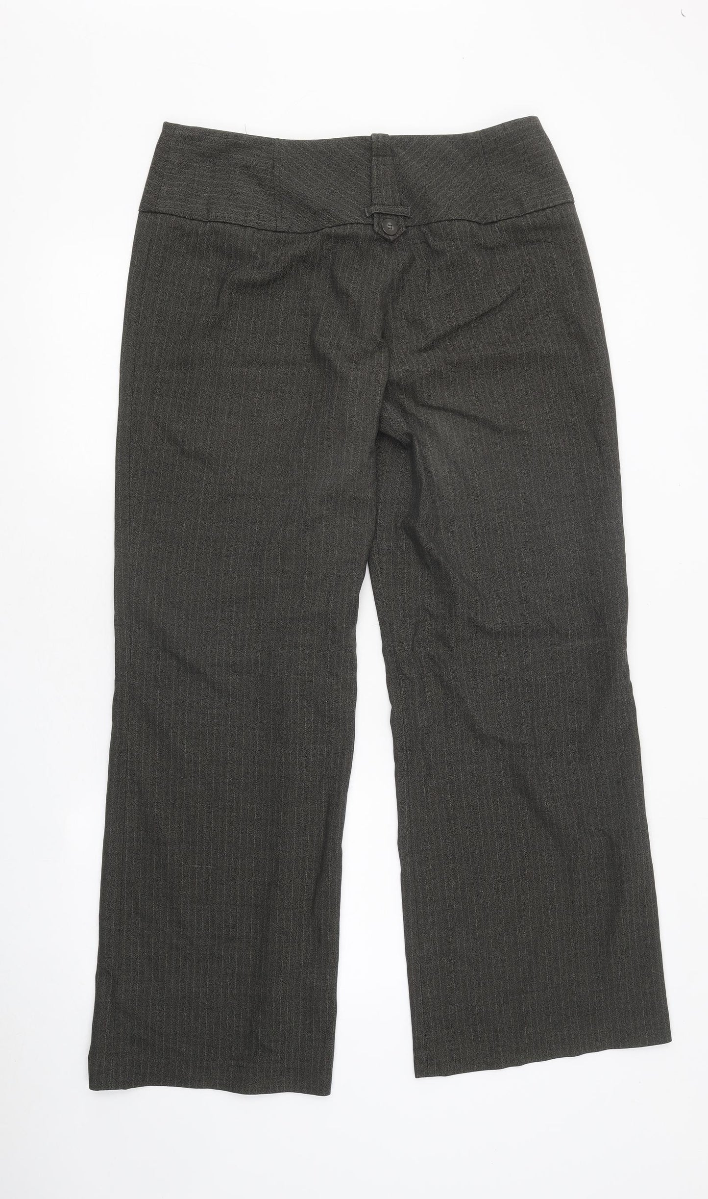 NEXT Womens Black Striped Polyester Trousers Size 12 L32 in Regular Zip