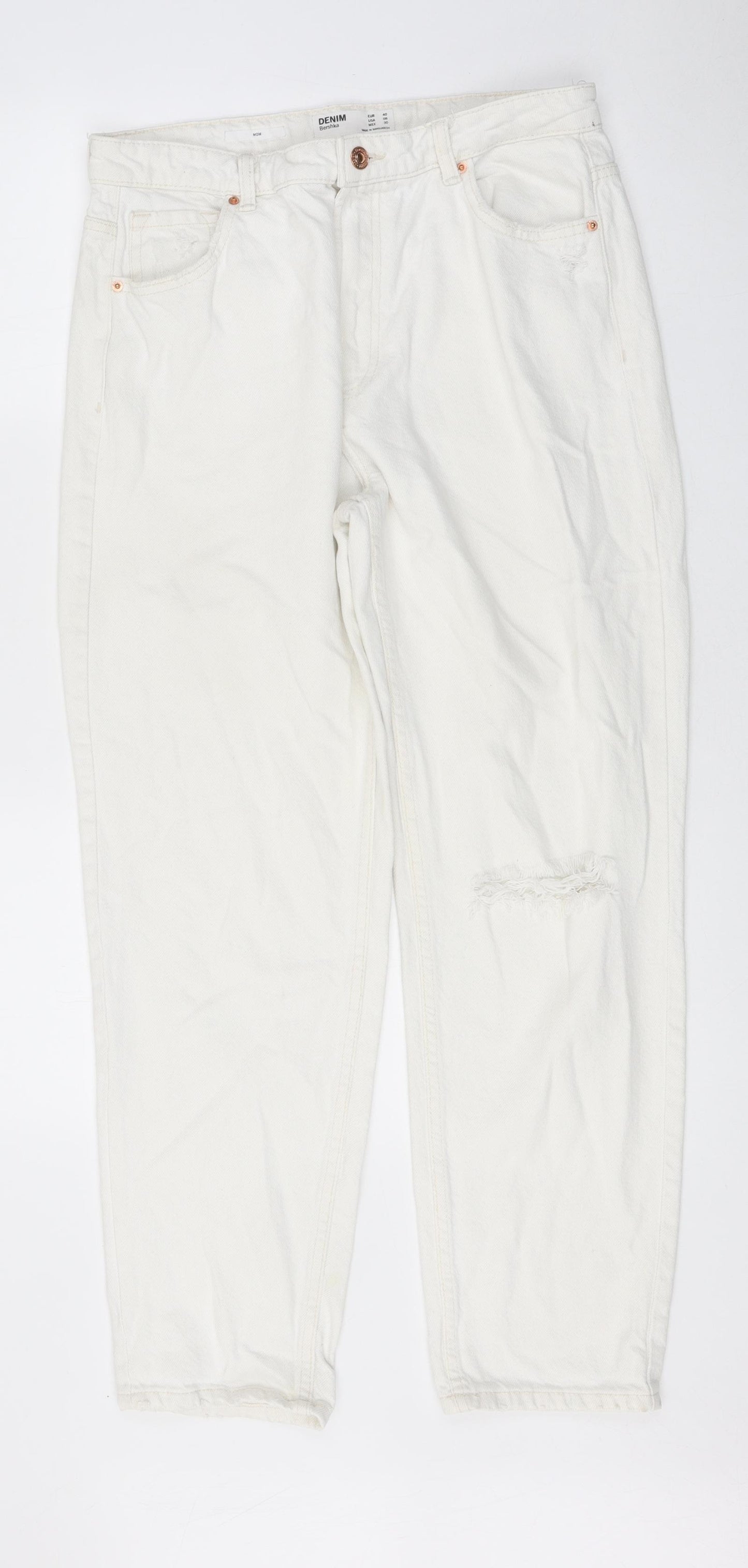Bershka Womens White 100% Cotton Straight Jeans Size 10 L27 in Regular Zip