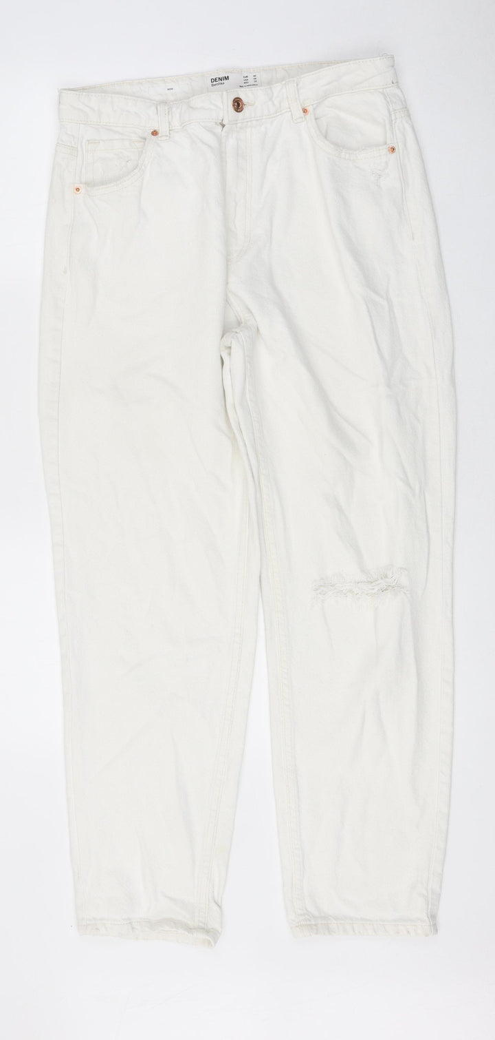 Bershka Womens White 100% Cotton Straight Jeans Size 10 L27 in Regular Zip