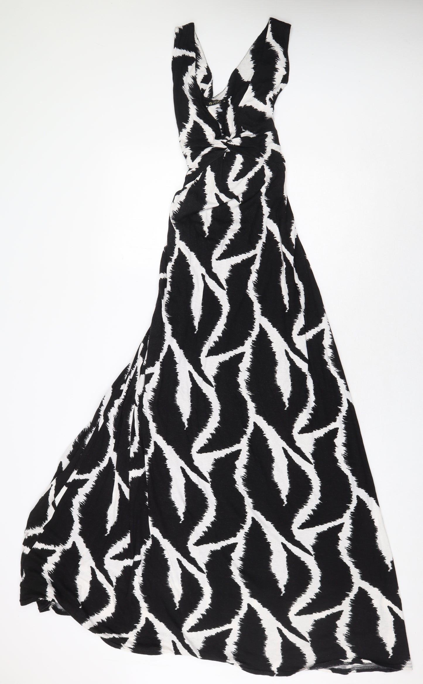 Rise Womens Black Geometric Viscose Maxi Size 16 V-Neck Pullover