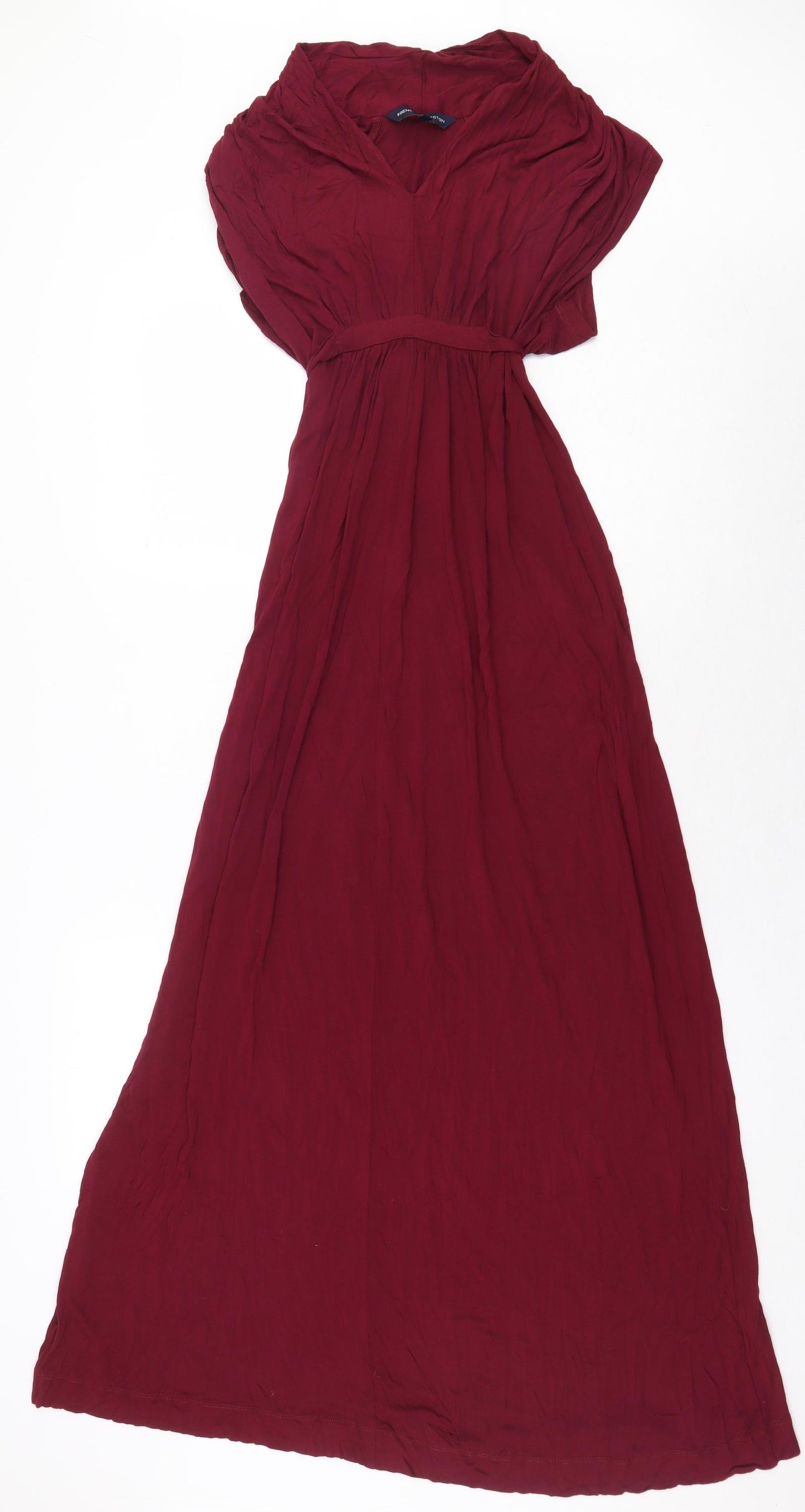 French Connection Womens Red Viscose Maxi Size 10 V-Neck Tie