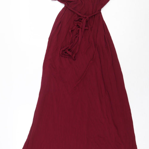 French Connection Womens Red Viscose Maxi Size 10 V-Neck Tie