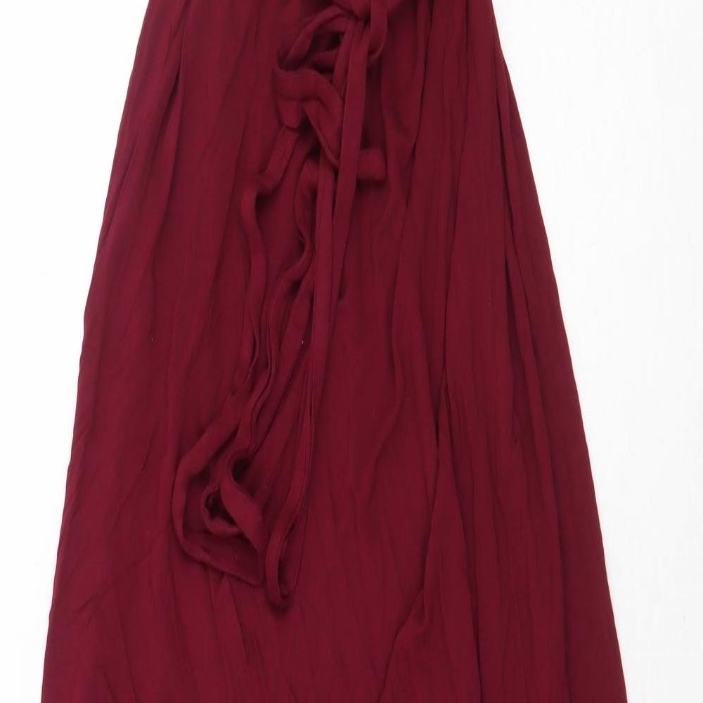 French Connection Womens Red Viscose Maxi Size 10 V-Neck Tie