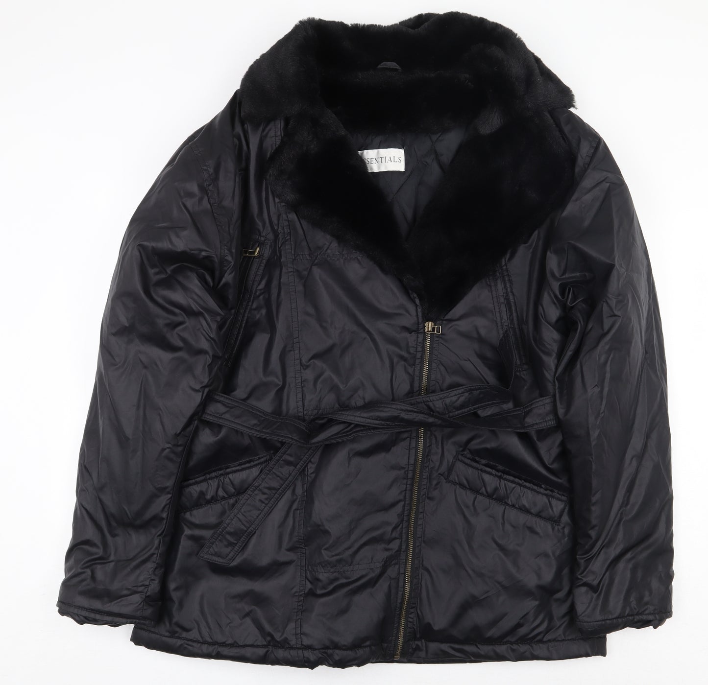 Essentials Womens Black Puffer Jacket Coat Size L Zip
