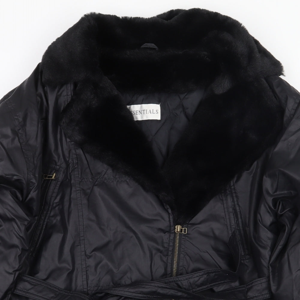 Essentials Womens Black Puffer Jacket Coat Size L Zip