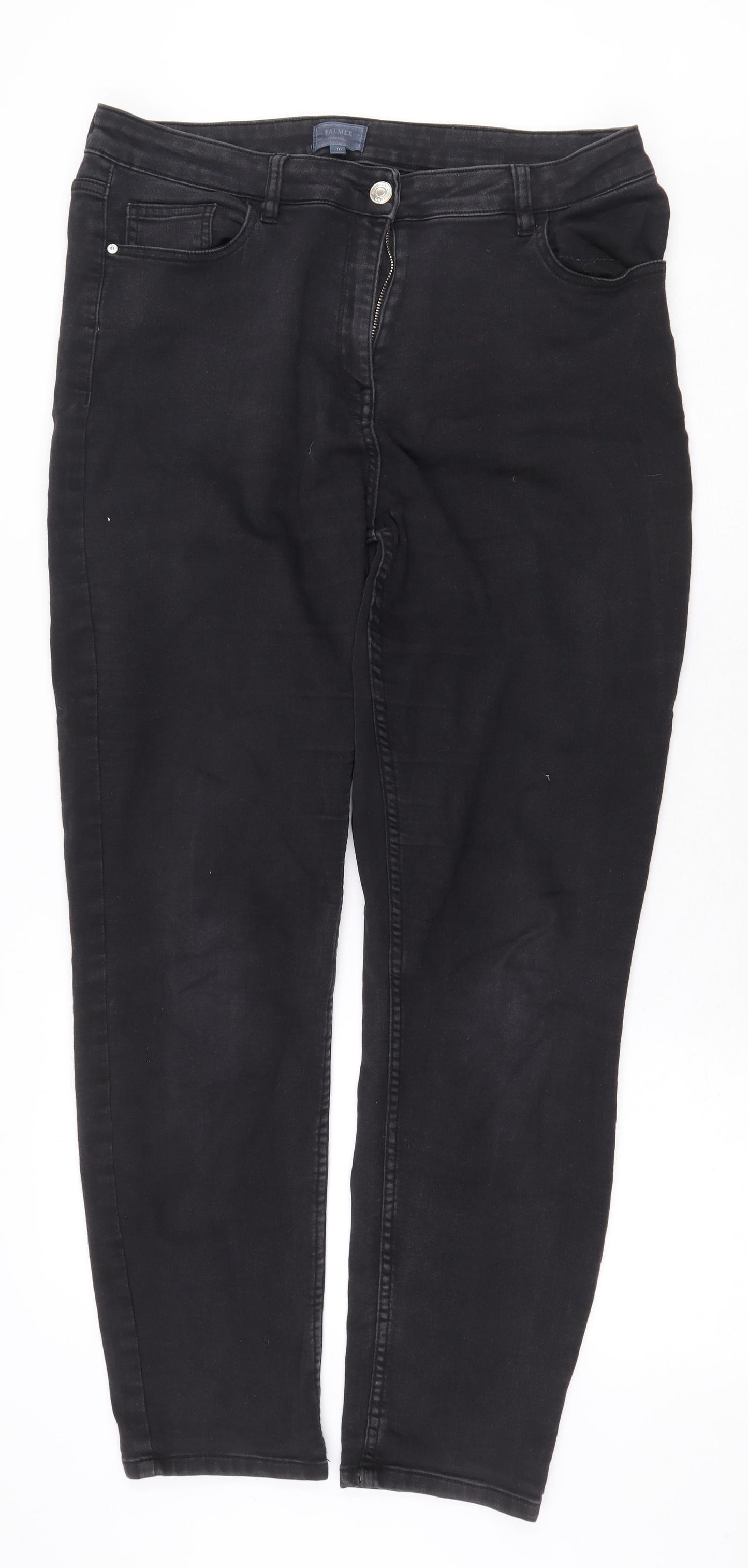 Falmer Womens Black Cotton Straight Jeans Size 16 L29 in Regular Zip