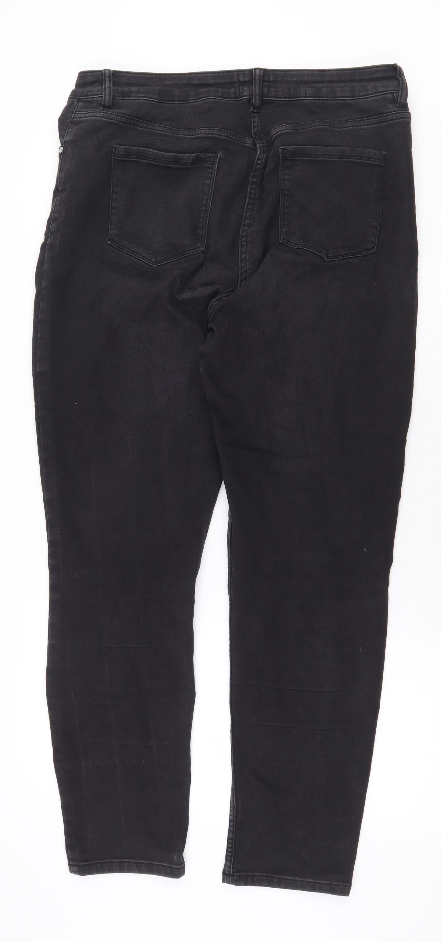 Falmer Womens Black Cotton Straight Jeans Size 16 L29 in Regular Zip