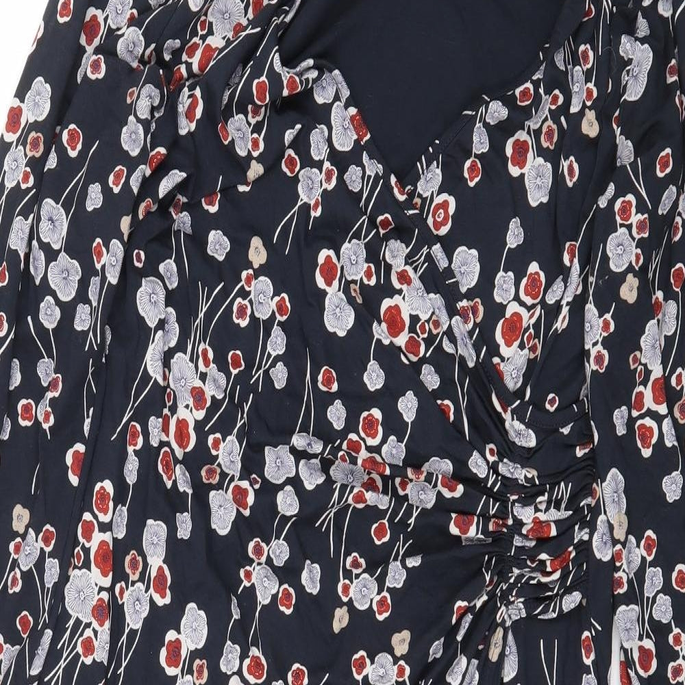 Marks and Spencer Womens Blue Floral Viscose Maxi Size 18 V-Neck Pullover