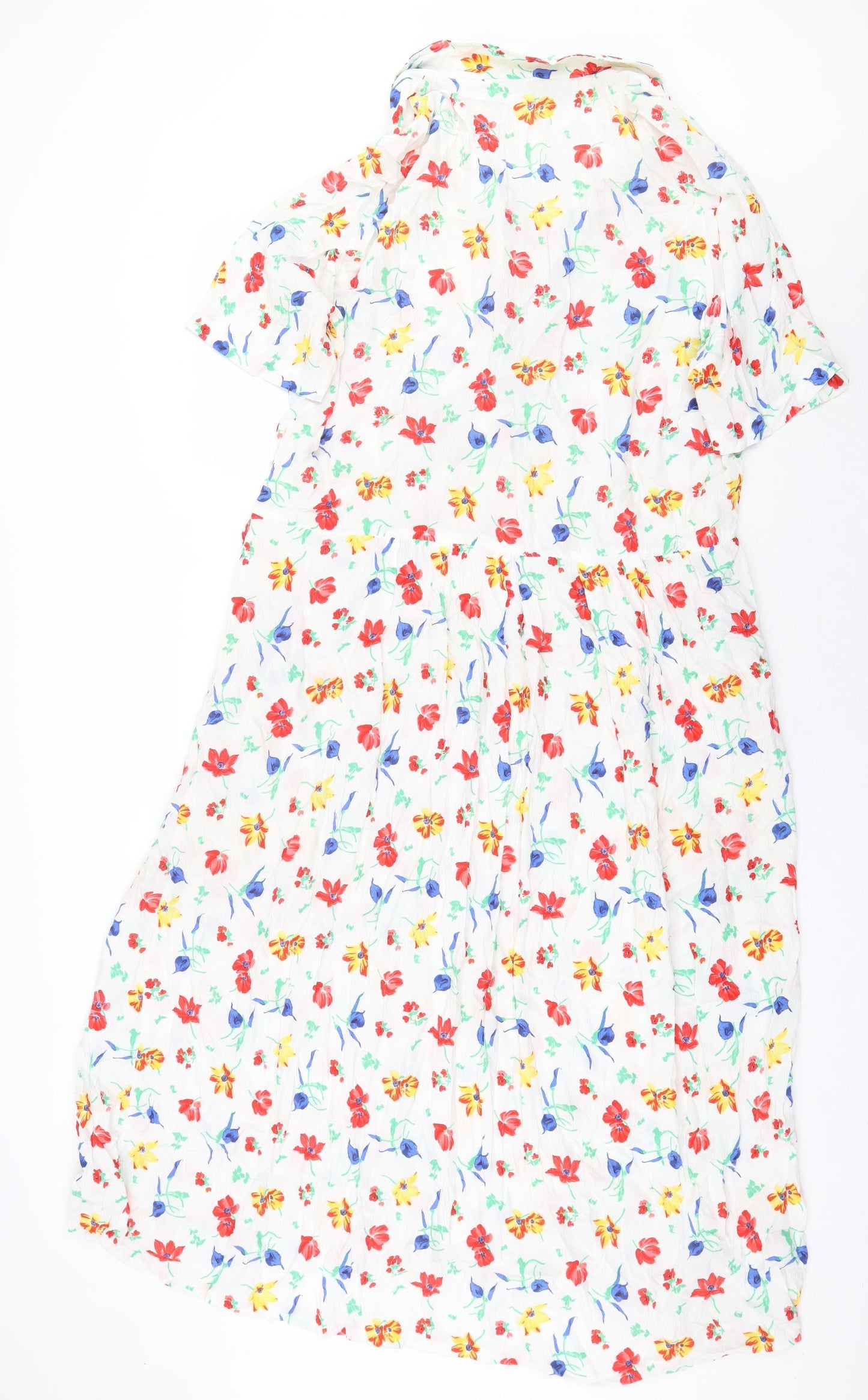 Mandy Marsh Womens White Floral Viscose A-Line Size 16 Collared Button