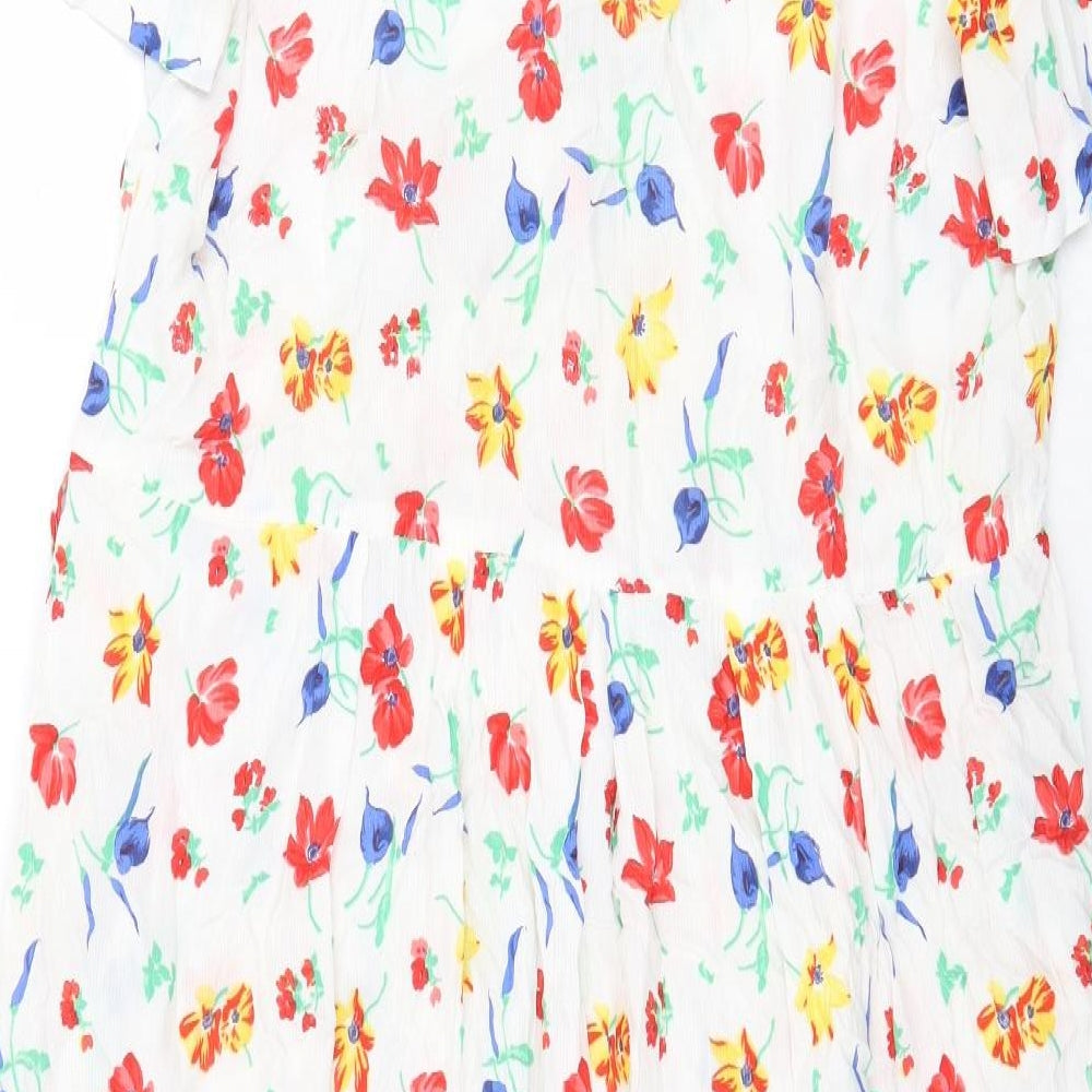 Mandy Marsh Womens White Floral Viscose A-Line Size 16 Collared Button