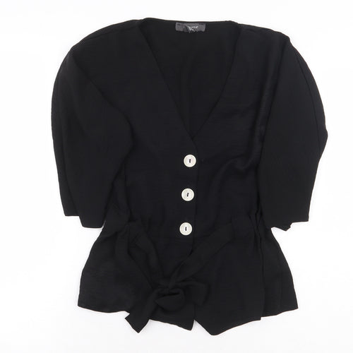 Primark Womens Black Polyester Basic Button-Up Size 8 V-Neck
