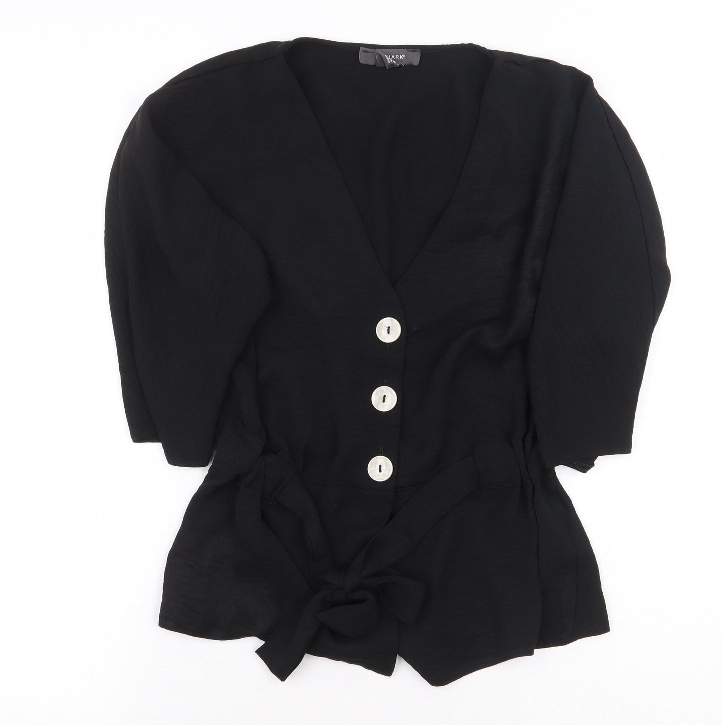Primark Womens Black Polyester Basic Button-Up Size 8 V-Neck