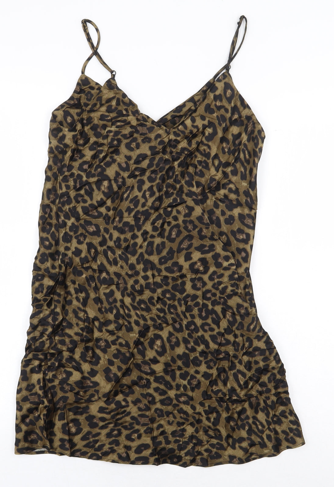 Zara Womens Beige Animal Print Viscose Mini Size XS V-Neck Pullover