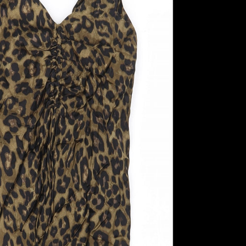 Zara Womens Beige Animal Print Viscose Mini Size XS V-Neck Pullover