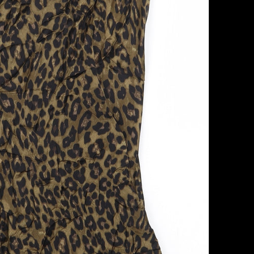 Zara Womens Beige Animal Print Viscose Mini Size XS V-Neck Pullover
