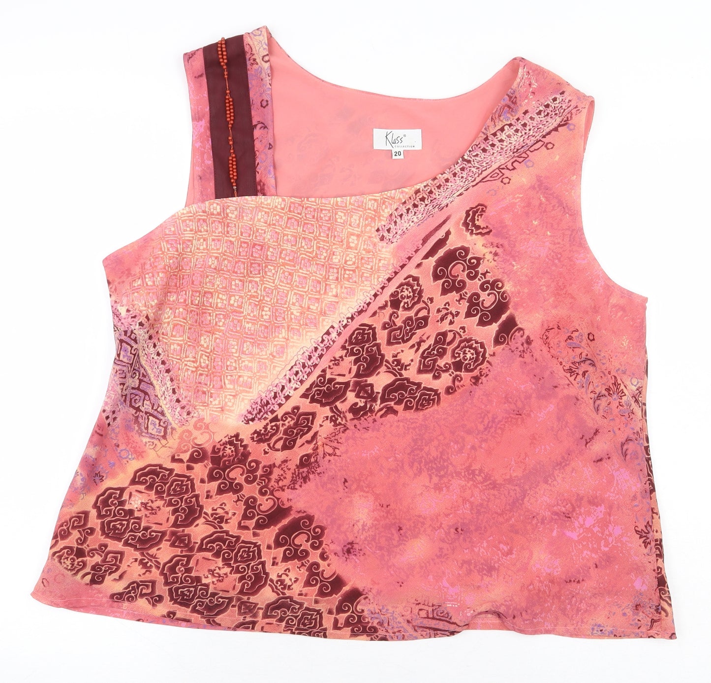 Klass Womens Pink Geometric Polyester Basic Tank Size 20 Scoop Neck