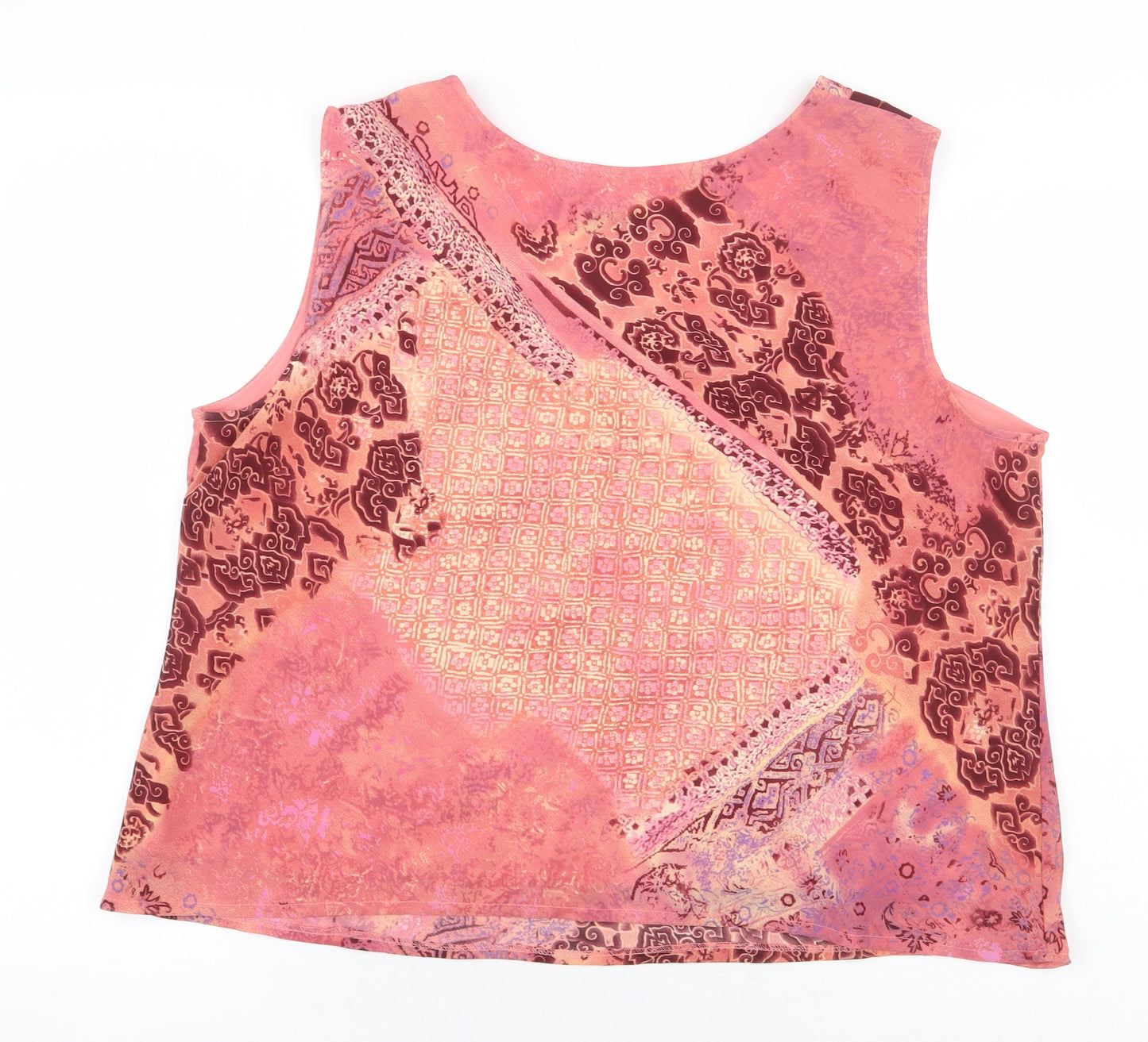 Klass Womens Pink Geometric Polyester Basic Tank Size 20 Scoop Neck