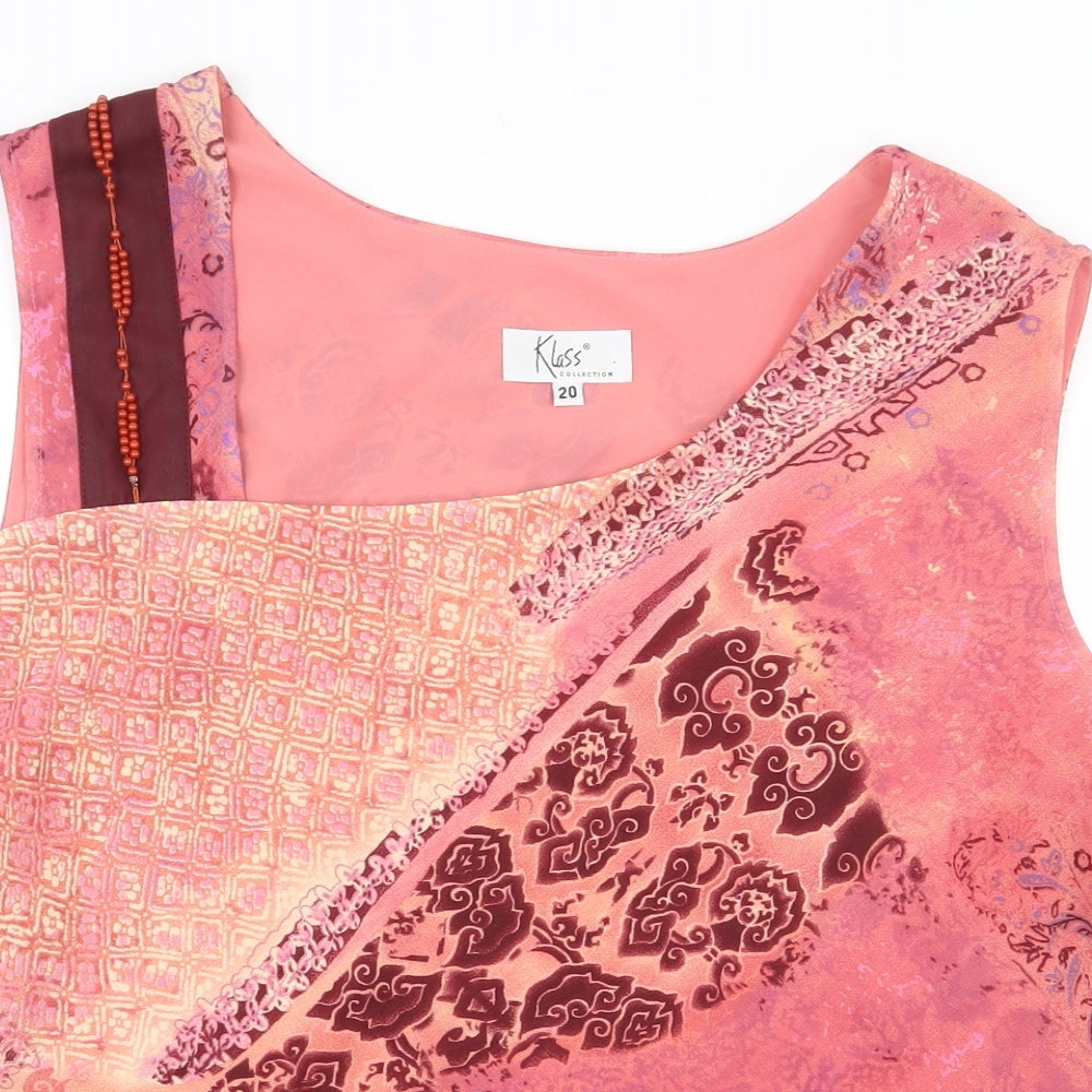 Klass Womens Pink Geometric Polyester Basic Tank Size 20 Scoop Neck