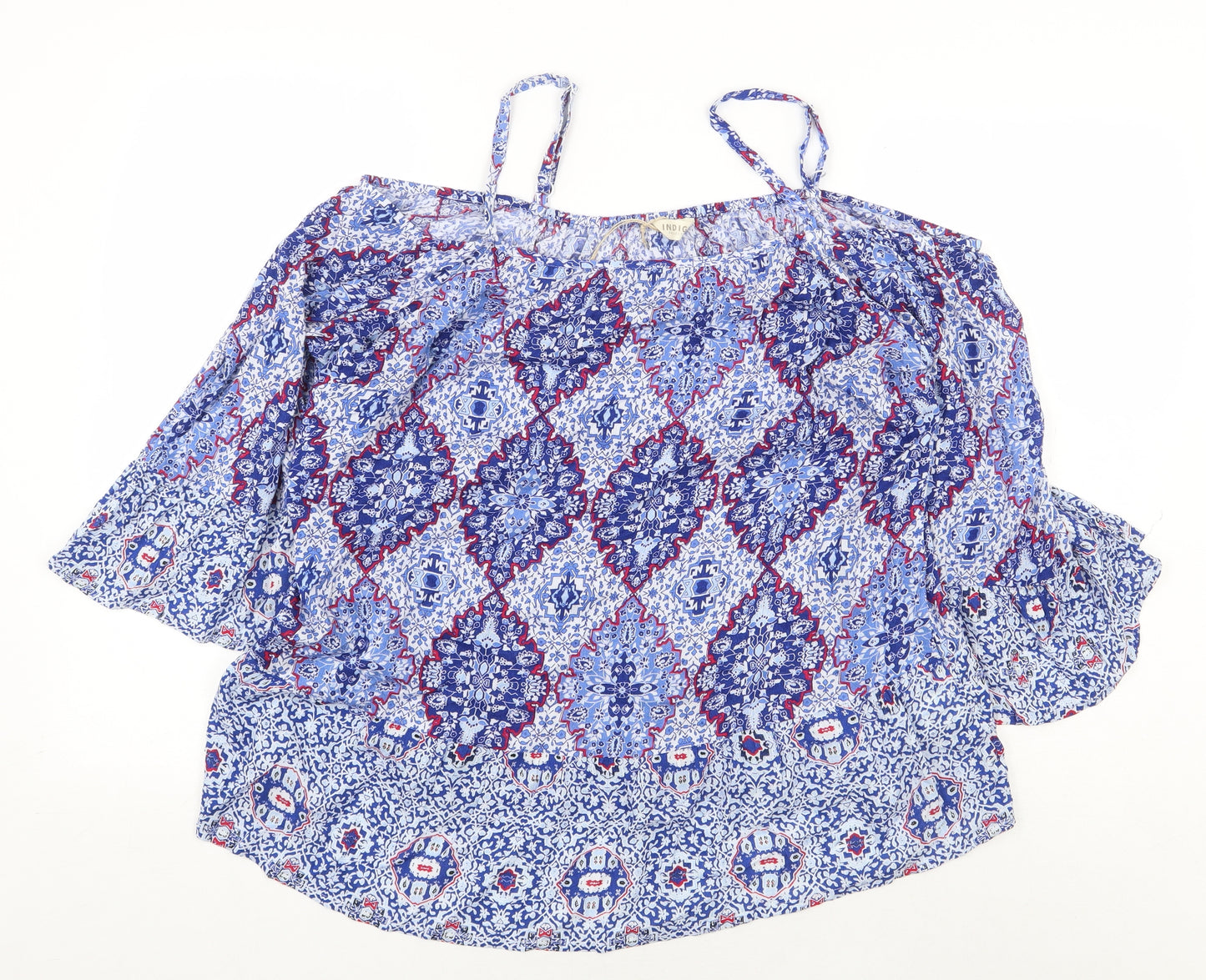 Marks and Spencer Womens Blue Paisley Viscose Basic Blouse Size 20 Off the Shoulder