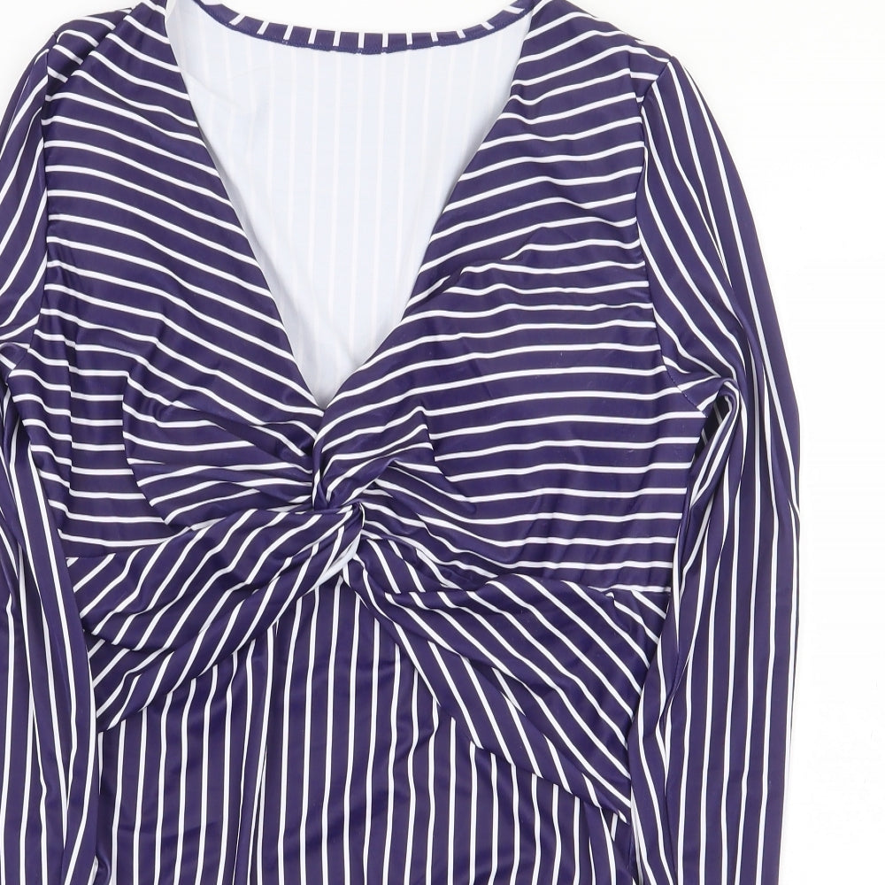 Matalan Womens Purple Striped Polyester One Piece Size 14