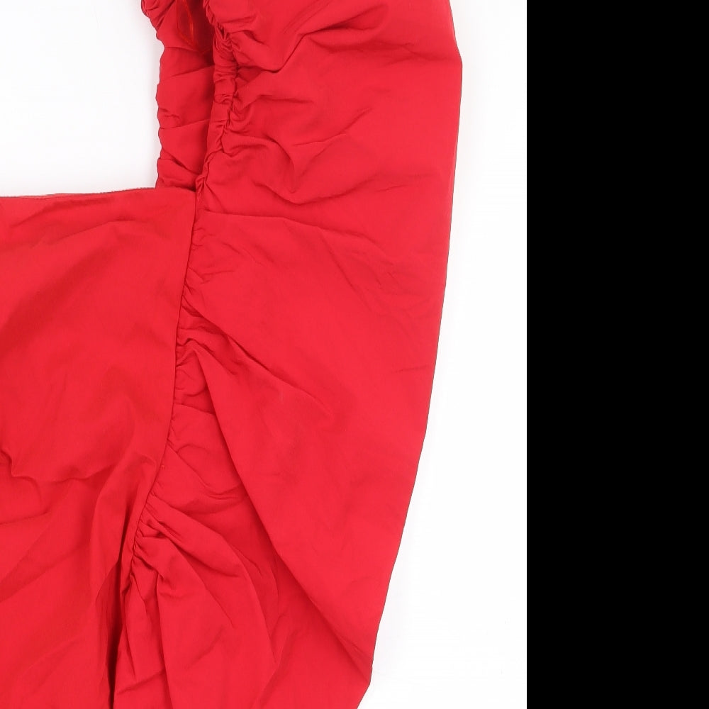 Zara Womens Red Viscose Mini Size M One Shoulder Zip