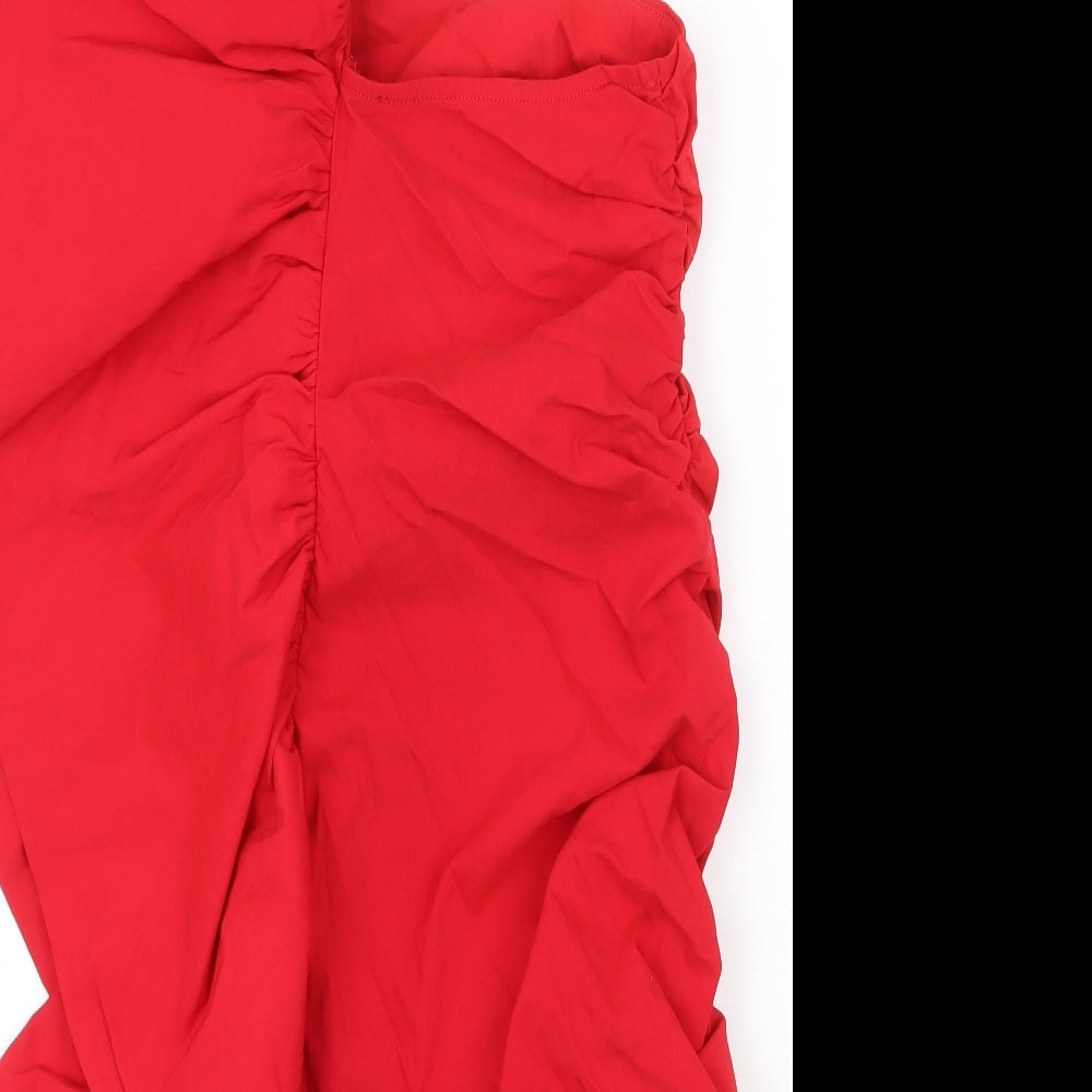 Zara Womens Red Viscose Mini Size M One Shoulder Zip