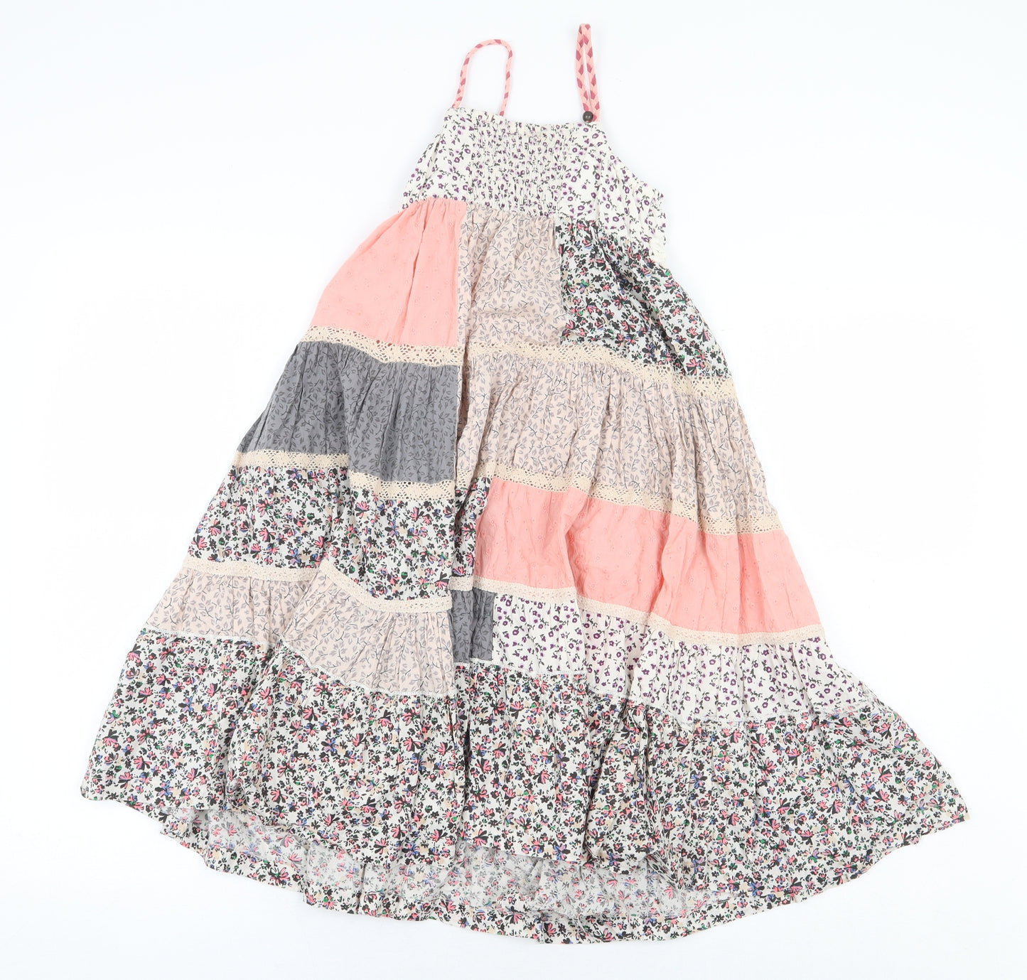 NEXT Girls Multicoloured Floral 100% Cotton A-Line Size 5 Years Square Neck Pullover - Tiered