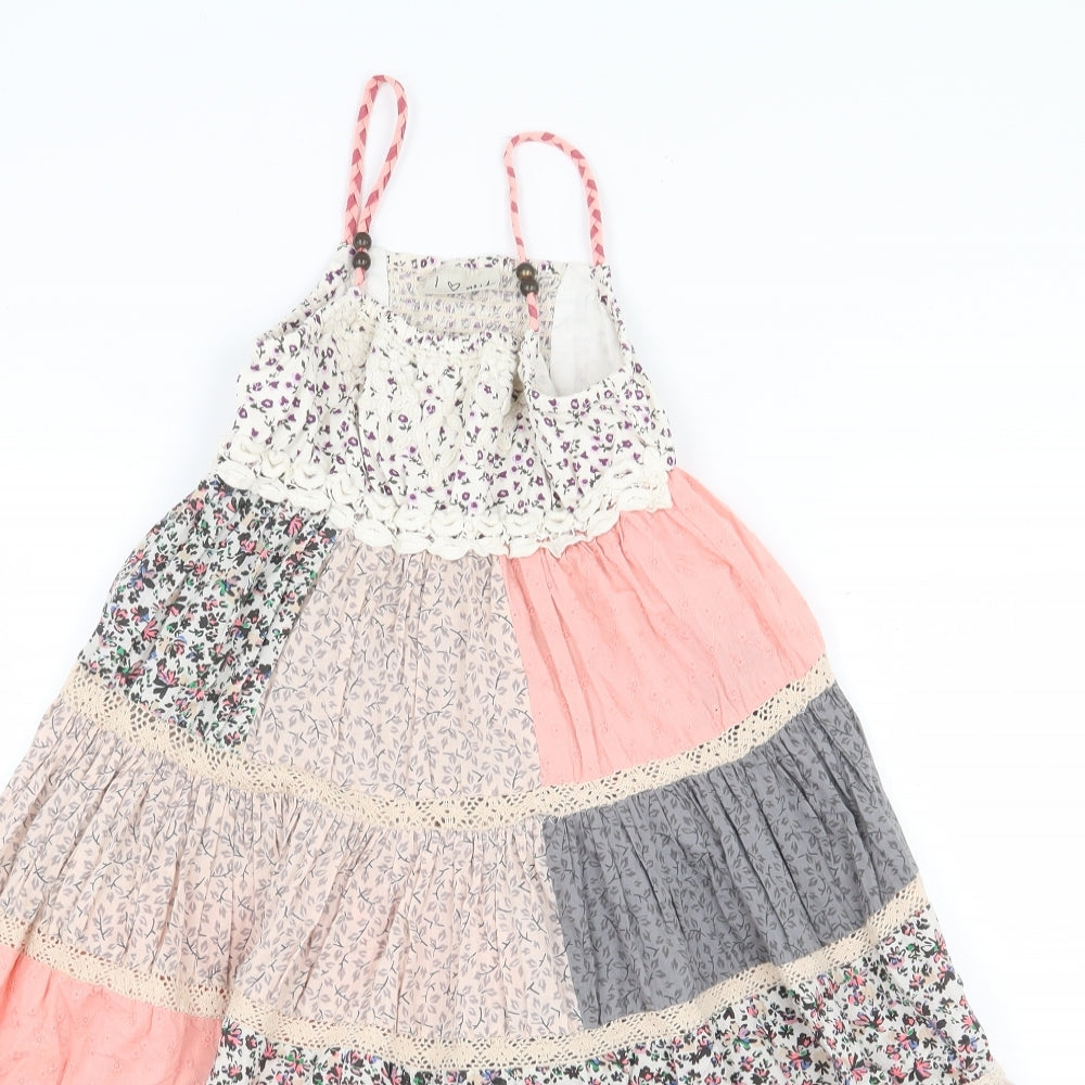 NEXT Girls Multicoloured Floral 100% Cotton A-Line Size 5 Years Square Neck Pullover - Tiered