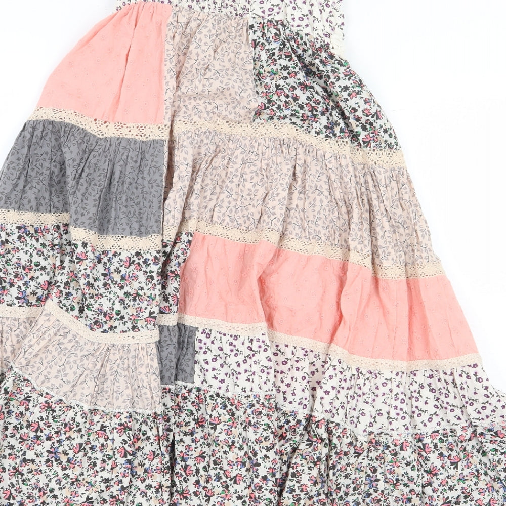 NEXT Girls Multicoloured Floral 100% Cotton A-Line Size 5 Years Square Neck Pullover - Tiered