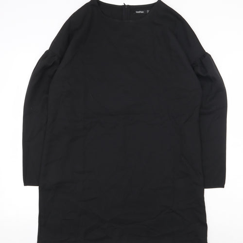 Boohoo Womens Black Polyester A-Line Size 12 Boat Neck Zip