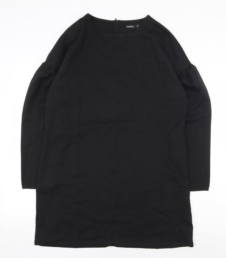 Boohoo Womens Black Polyester A-Line Size 12 Boat Neck Zip