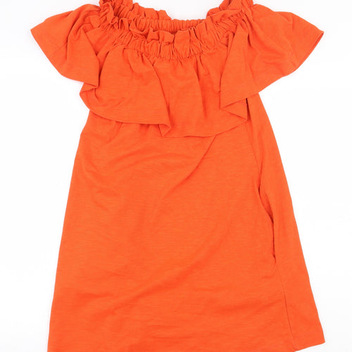 H&M Womens Orange Cotton Mini Size S Off the Shoulder Pullover
