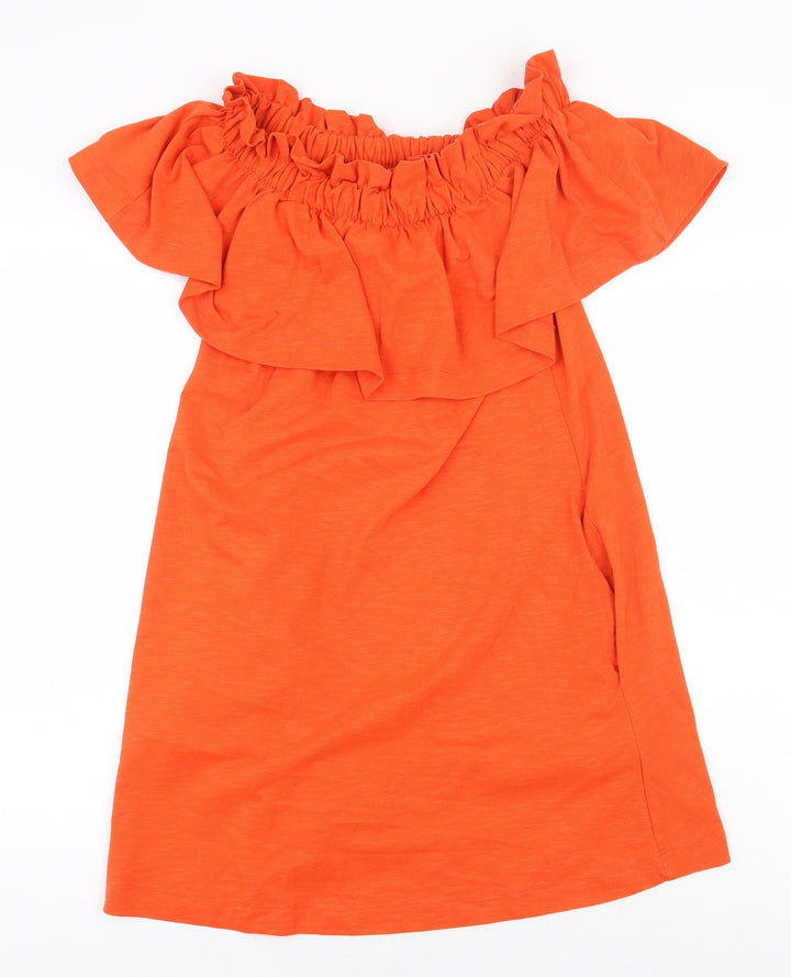 H&M Womens Orange Cotton Mini Size S Off the Shoulder Pullover