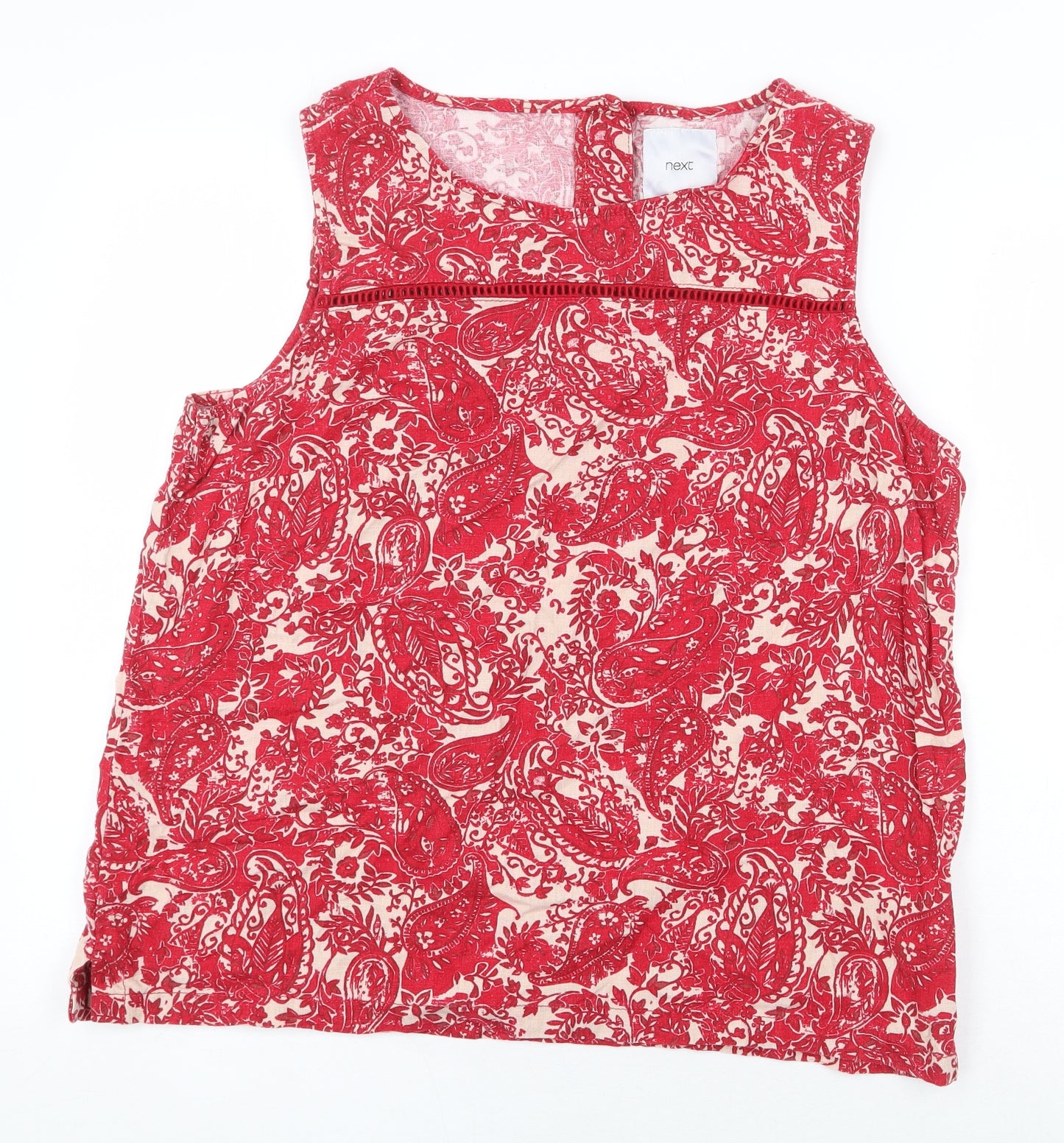 NEXT Womens Red Floral Linen Basic Tank Size 14 Boat Neck