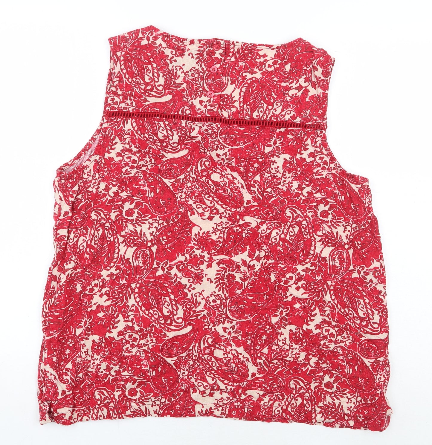 NEXT Womens Red Floral Linen Basic Tank Size 14 Boat Neck