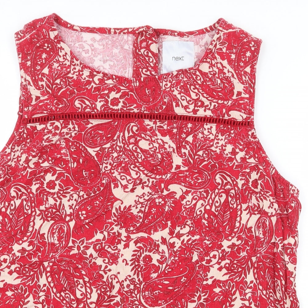 NEXT Womens Red Floral Linen Basic Tank Size 14 Boat Neck