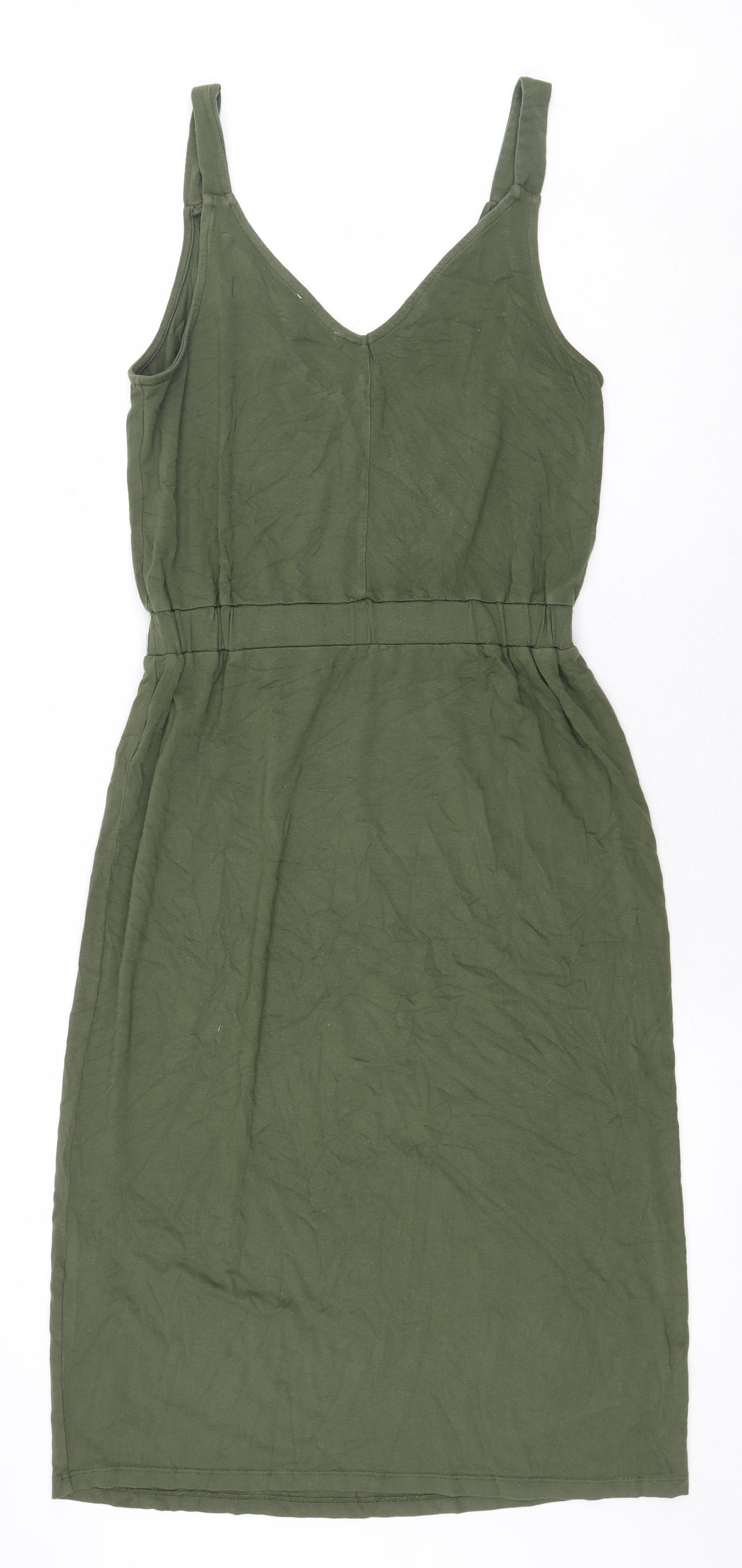 Warehouse Womens Green Viscose Tank Dress Size 10 V-Neck Pullover