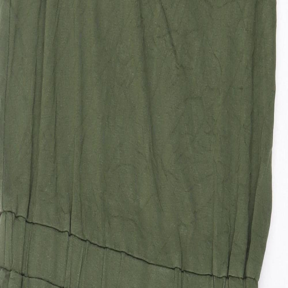 Warehouse Womens Green Viscose Tank Dress Size 10 V-Neck Pullover