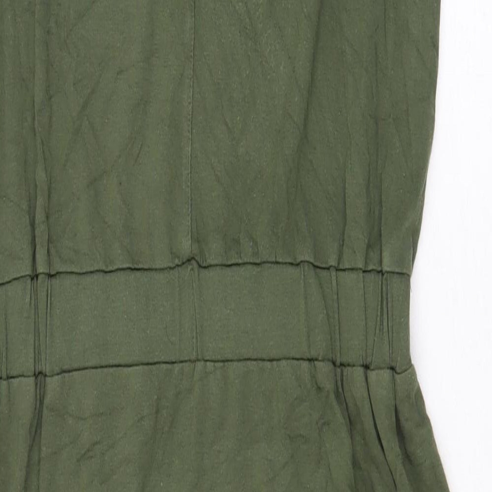 Warehouse Womens Green Viscose Tank Dress Size 10 V-Neck Pullover