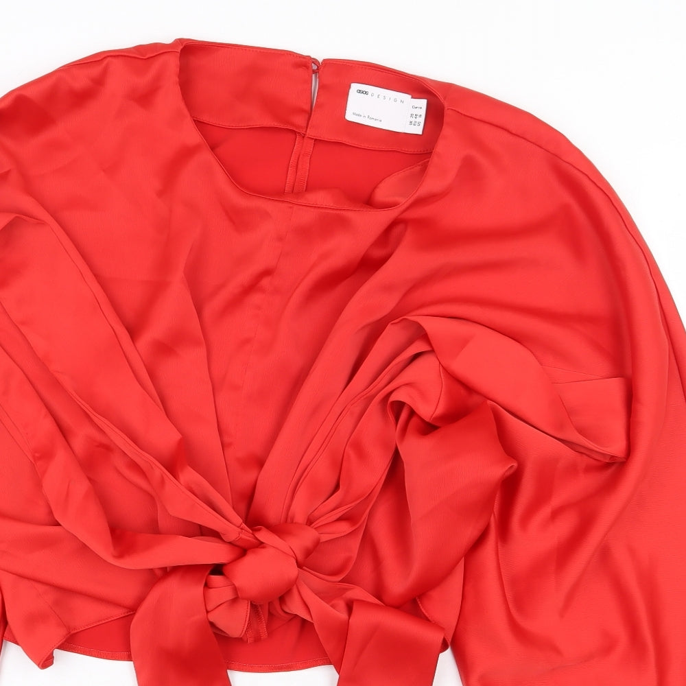 ASOS Curve Womens Red Polyester Cropped Blouse Size 20 Boat Neck