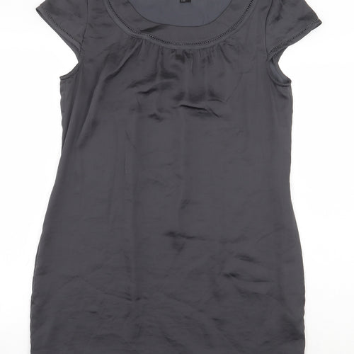 H&M Womens Grey Polyester Basic Blouse Size 12 Boat Neck