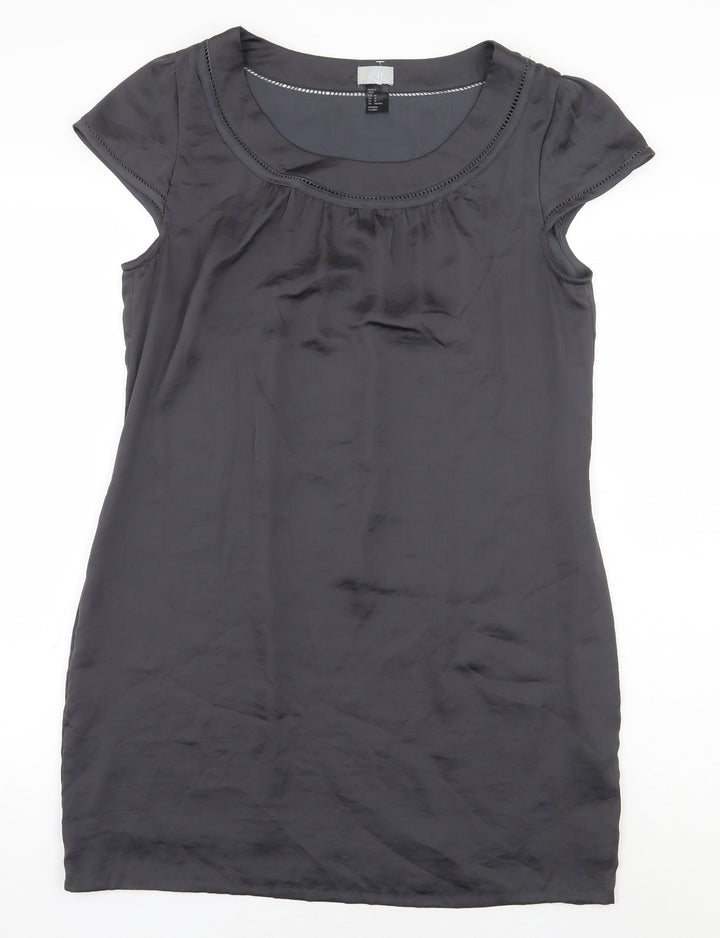 H&M Womens Grey Polyester Basic Blouse Size 12 Boat Neck