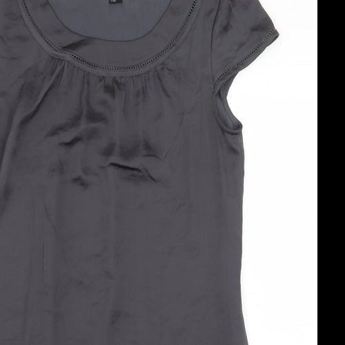 H&M Womens Grey Polyester Basic Blouse Size 12 Boat Neck