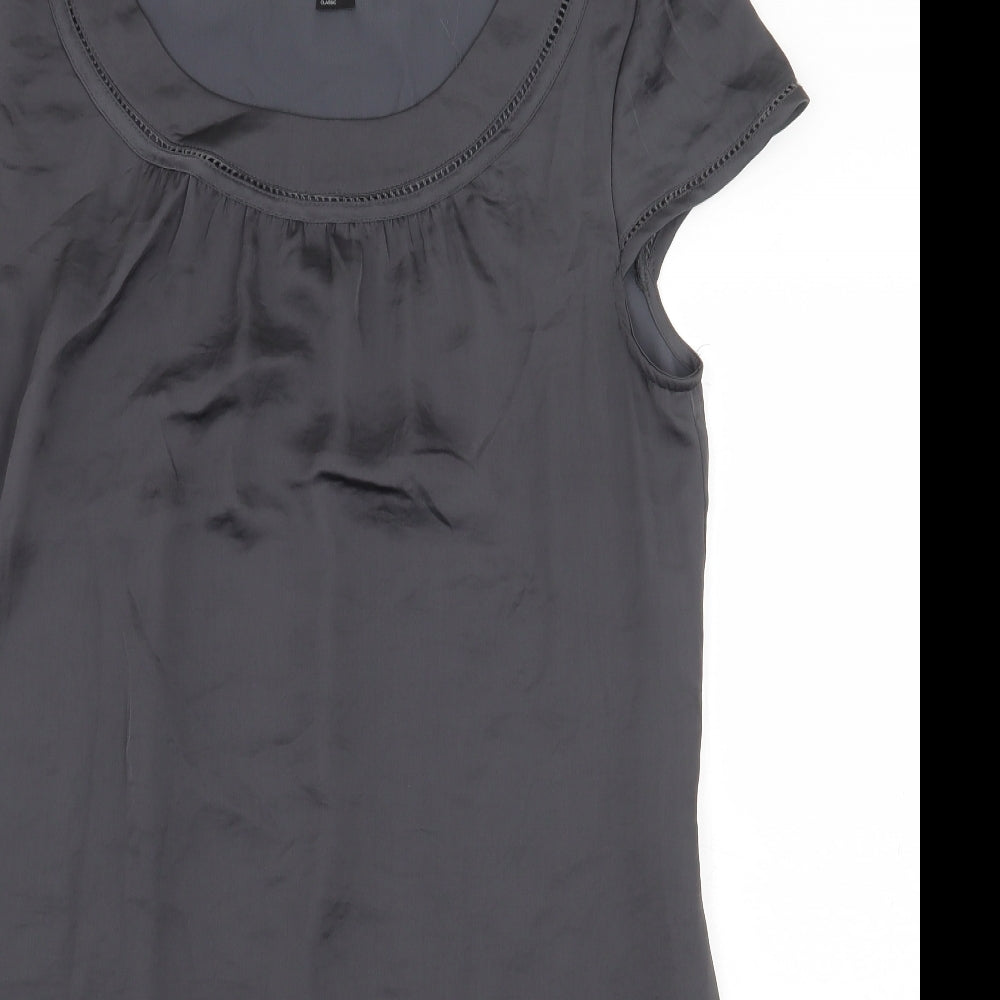 H&M Womens Grey Polyester Basic Blouse Size 12 Boat Neck