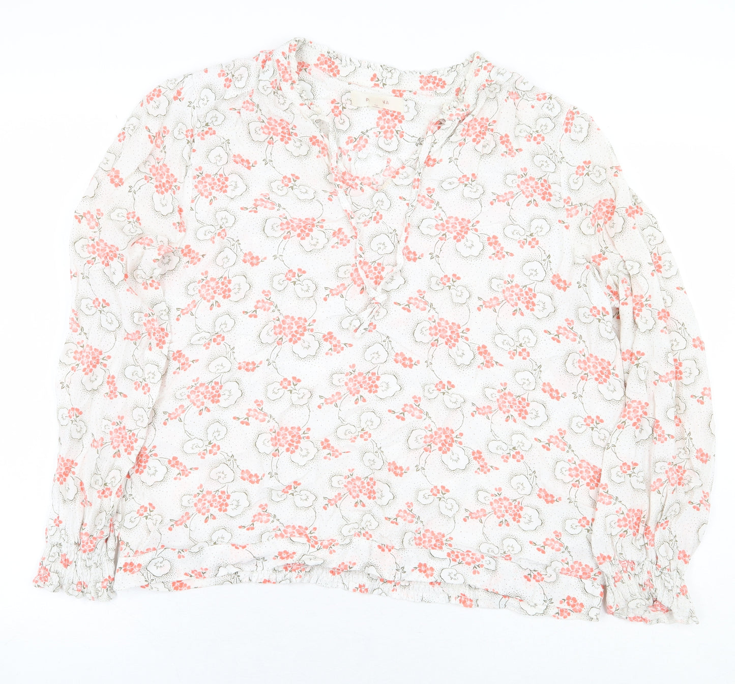 Per Una Womens White Floral Viscose Basic Blouse Size 16 V-Neck