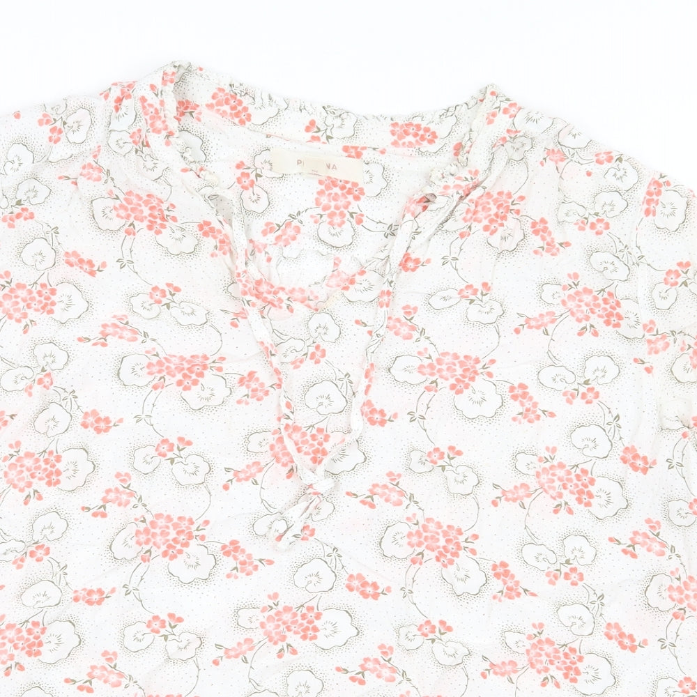Per Una Womens White Floral Viscose Basic Blouse Size 16 V-Neck
