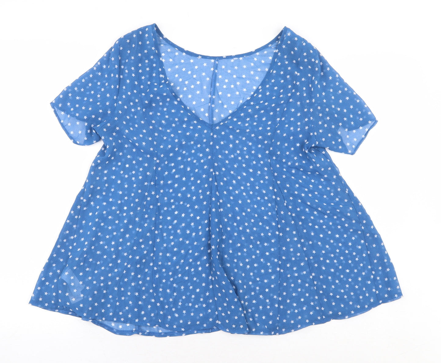 NEXT Womens Blue Geometric Polyester Basic Blouse Size 8 V-Neck - Stars